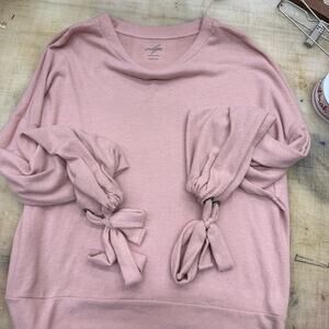 Alya Blush Pink Tie Sleeve Crew Neck Sweater